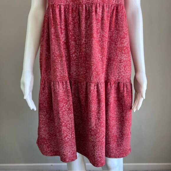 FRYE Tiered Knit Sleeveless Dress With Pockets in Faded Bandana Red - M - Picture 6 of 9